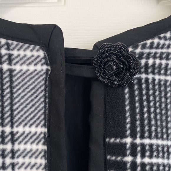 Plaid fleece cape/poncho with single rose button/clasp at neckline - 36” long - Picture 2 of 5